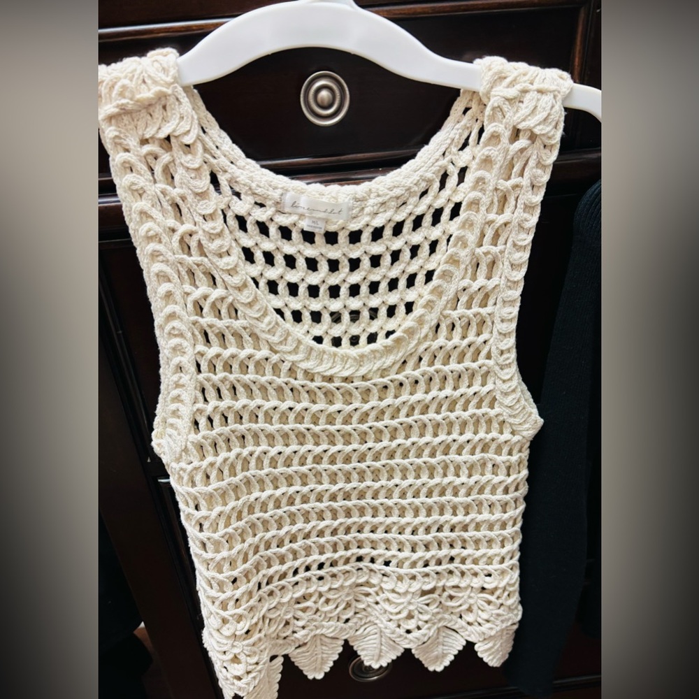 Line & Dot Cream Crochet Tank Top